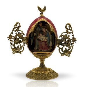 Vintage 1991 Faberge Glorious Adoration Red Nativity Collector Egg Franklin Mint